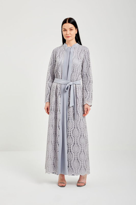Dantelli Şik Abaya GRİ - ORHAN